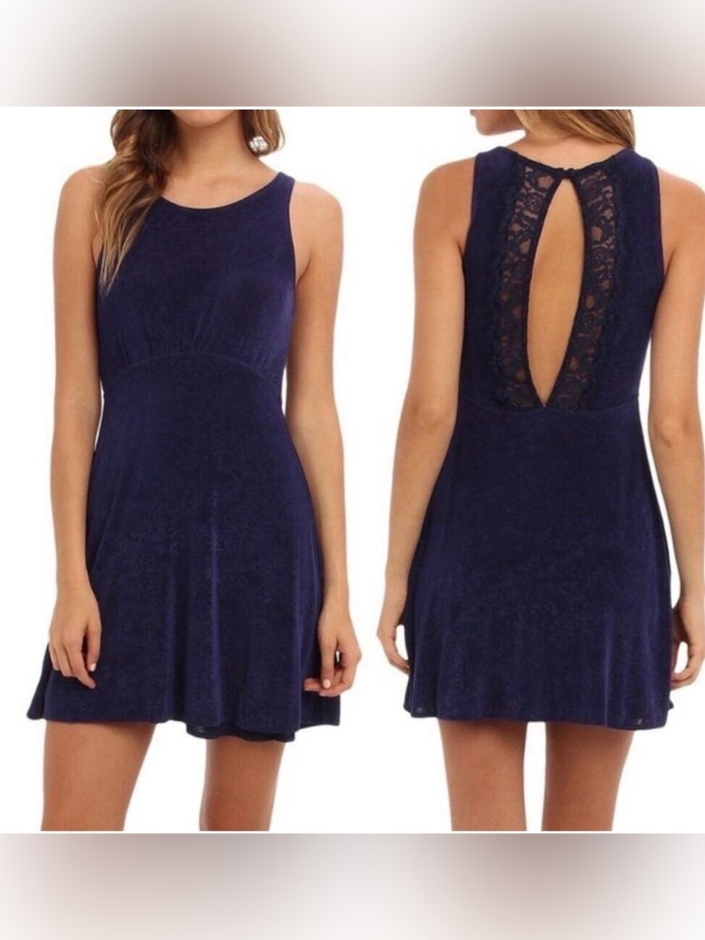 Free People Navy Velvet Sleeveless Fit & Flare Mini Dress